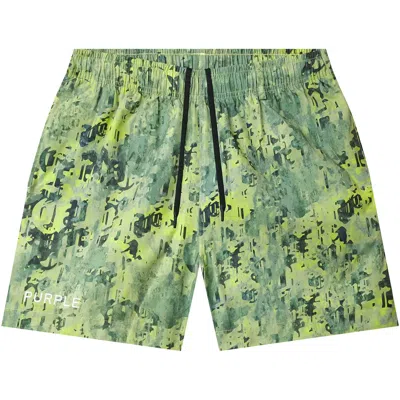 Pre-owned Purple Brand Worn Gothic Camo Swim Shorts 'green' | Men's Size Xxl