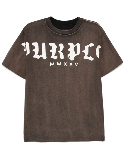 Purple Brand Worn Gothic Wordmark Overdye Tee In Brown