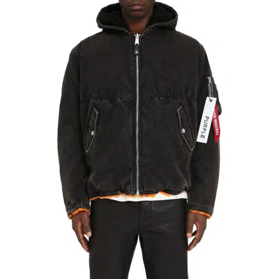Purple Brand X Alpha Industries Hooded Denim Bomber Jacket In Black