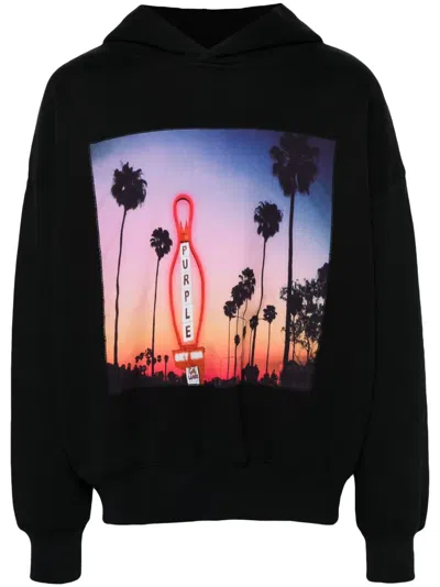 Purple Brand X Blue Sky Photograph-print Hoodie In 黑色