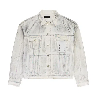 Pre-owned Purple Brand X-ray Iridescent Wave Foil Denim Jacket 'white' | Men's Size L