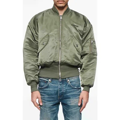 Purple Brand Zip Front Satin Bomber Jacke In Green