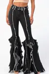 Purple Candy Ruffle Flare Jeans In Black In Black