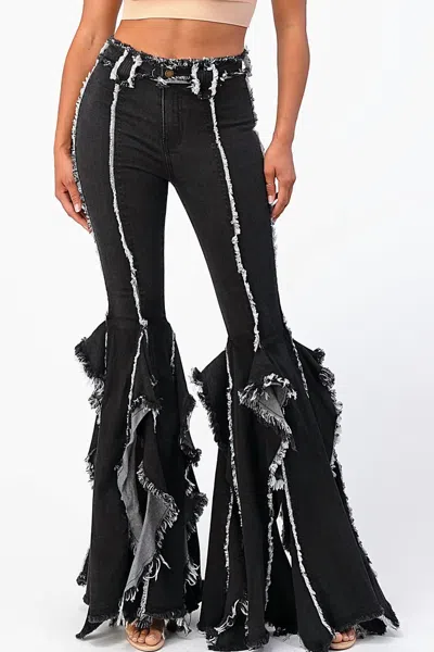 Purple Candy Ruffle Flare Jeans In Black