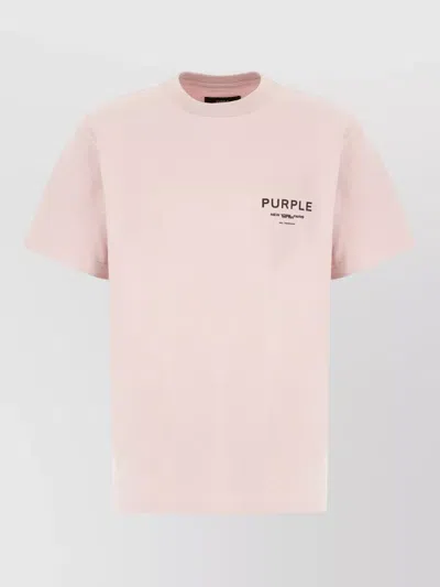 Purple Cotton Crew Neck Graphic Print T-shirt In Pink