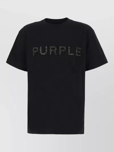 Purple Cotton Crew Neck Short Sleeve T Shirt In Black