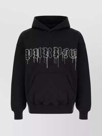 Purple Cotton Sweatshirt With Front Pocket And Hood In Black
