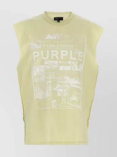 Purple Crew Neck Graphic Print Sleeveless T-shirt