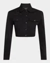 Purple Cropped Star Denim Jacket In Black