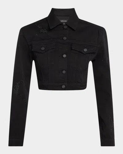 Purple Cropped Star Denim Jacket In Black