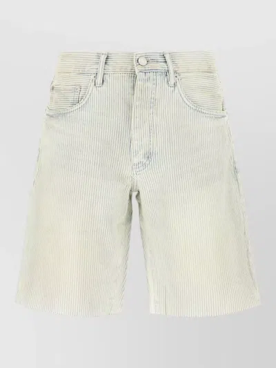 Purple Denim Bermuda Shorts Striped Pattern Pockets In Neutral