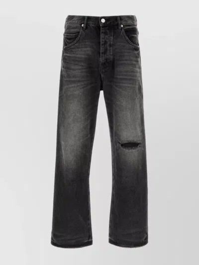 PURPLE DENIM DISTRESSED DENIM TROUSERS WITH FADED EFFECT