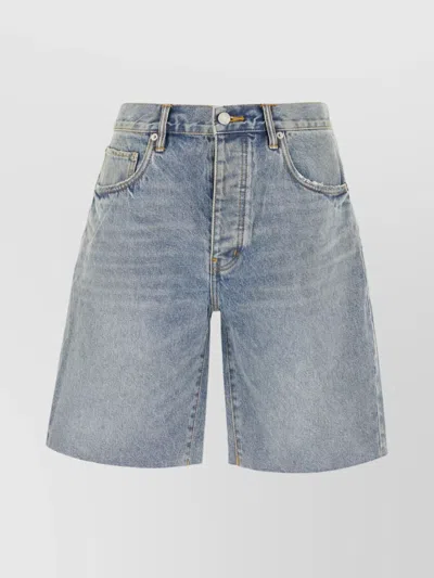 Purple Distressed Denim Bermuda Shorts With Belt Loops In Blue