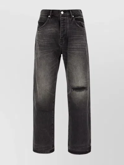 Purple Distressed Denim Jeans With Faded Detail In Gray