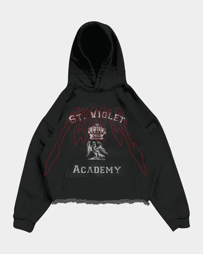 Purple Embellished Graphic Cotton Fleece Oversized Hoodie In Black