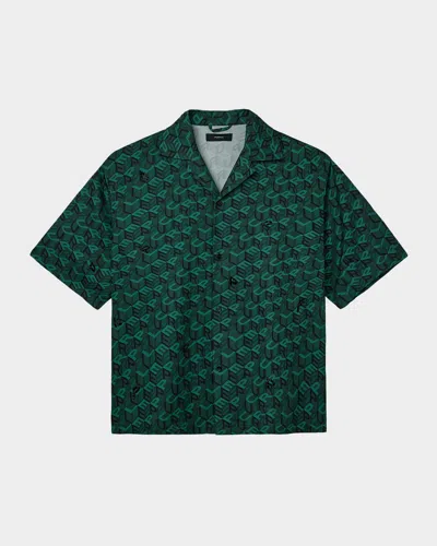 Purple Embellished Logo Camp Shirt In Green