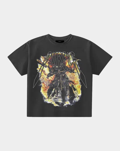 Purple Embellished Textured Graphic Cotton T-shirt In Black