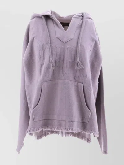 Purple Fringed Hooded Beach Sweater With Kangaroo Pocket In Multi
