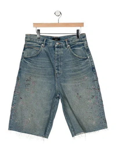 Pre-owned Purple Graphic Print Denim Shorts W/ Tags In Blue