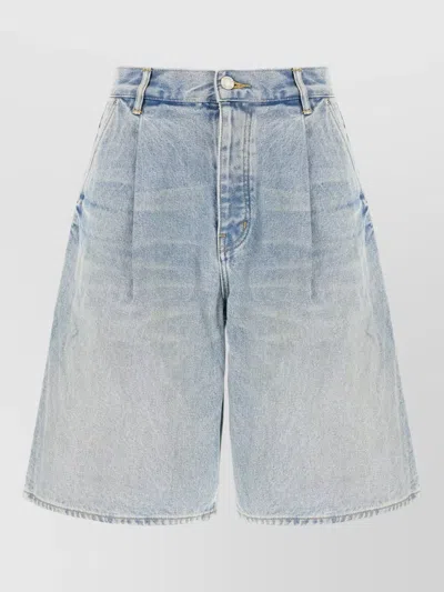 Purple High Waist Denim Bermuda Shorts Belt Loops In Blue