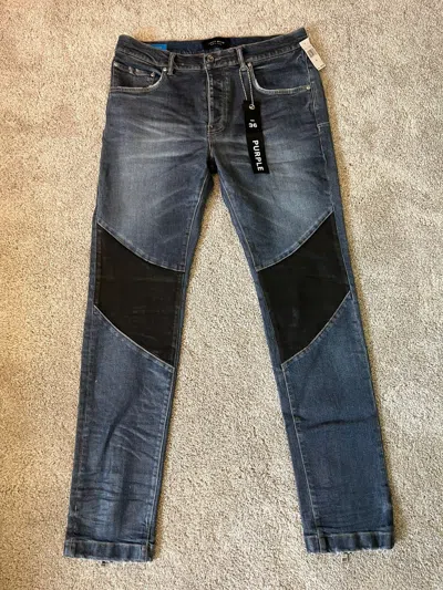 Pre-owned Purple Leather Patch Skinny Jeans In Blue