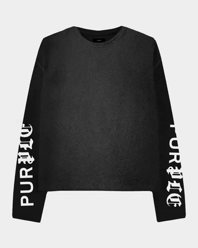 Purple Logo Cotton Crop Long-sleeve T-shirt In Black