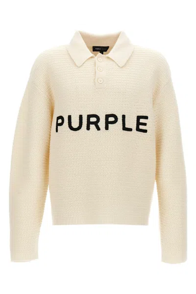 Purple Logo Embroidery Sweater In White