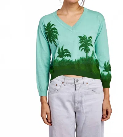 Purple Maroon Palm Tree Sweater In Green