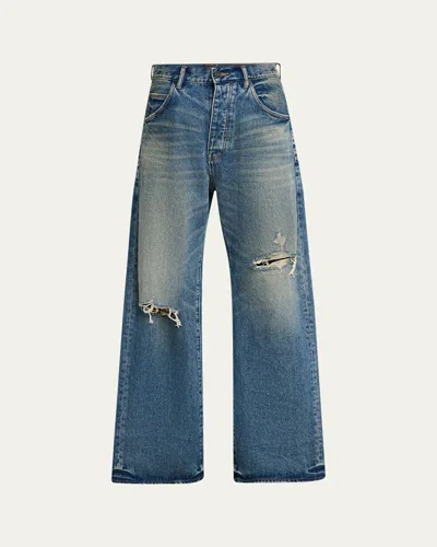 Purple Men's 9 To 5 Medium Wash Baggy Wide-leg Jeans In Dk Indigo