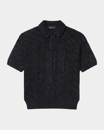 Purple Men's Acid Wash Polo Sweater In Black
