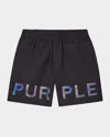 Purple Brand Holographic Wordmark Shorts In Black