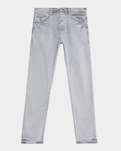 Purple Men's Alloy Studs Slim Overdyed Jeans In Gray