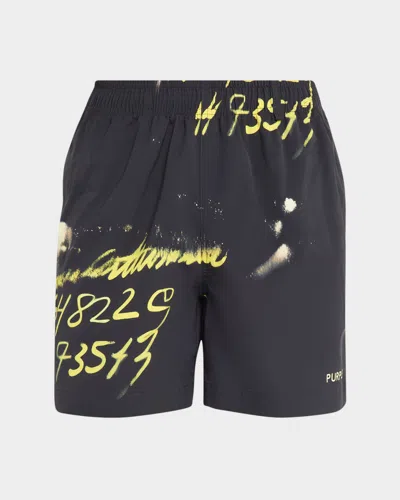 Purple Men & Apos;s All Round Graphic Swim Shorts In Black