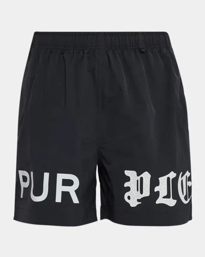 Purple Men & Apos;s All Round Split-logo Swim Trunks In Multi
