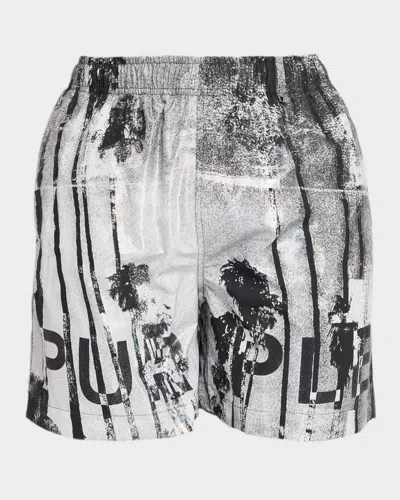 Purple Men & Apos;s All-round Palm Logo Pull-on Shorts In Black