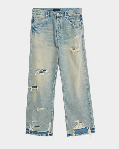 Purple Men & Apos;s Antique-tinted Destroyed Baggy-fit Jeans In Blue