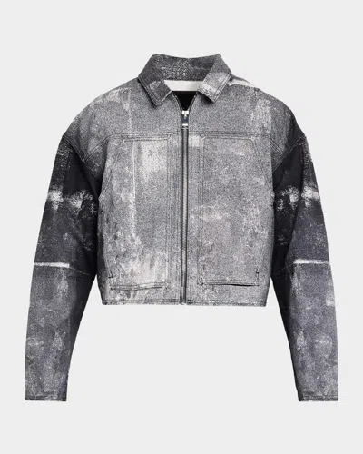 Purple Men & Apos;s Beaded Palms Print Denim Jacket In Black