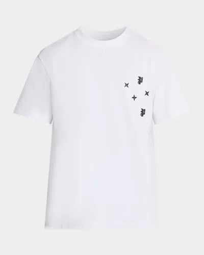 Purple Men & Apos;s Beaded-monogram Crewneck Jersey T-shirt In White