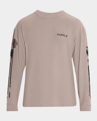 Purple Men & Apos;s Bead-embellished Long-sleeve Crewneck T-shirt In Pink