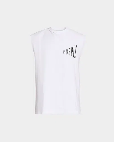 Purple Men & Apos;s Cap Sleeve Cotton T-shirt In White