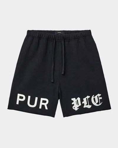 Purple Men & Apos;s Cotton Fleece Drawstring Shorts In Black