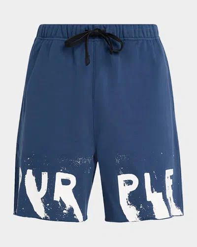 Purple Men & Apos;s Cotton Fleece Smudge-logo Shorts In Blue