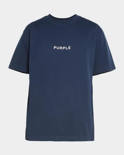 Purple Men & Apos;s Cotton Jersey Crewneck Logo T-shirt In Blue