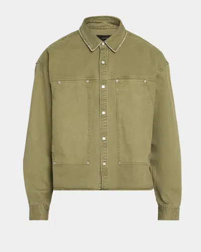 Purple Men & Apos;s Cotton Twill Crop Shirt Jacket In Green
