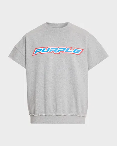 Purple Men & Apos;s Cut-off Cotton Logo Dropped Shoulder T-shirt In Gray