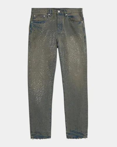 Purple Men & Apos;s Dirty Wash Cosmos Rhinestone Stacked Jeans In Multi
