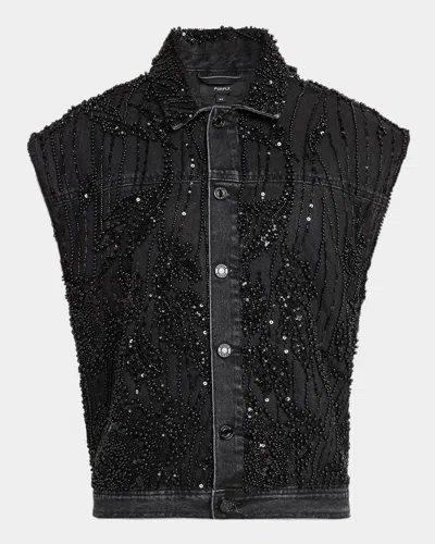 Purple Men & Apos;s Embellished Mesh Cotton Vest In Black