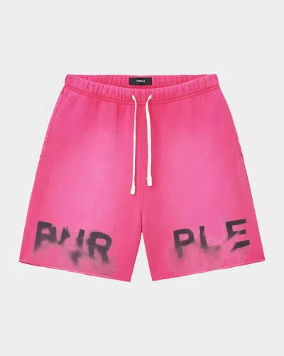 Purple Men & Apos;s Fleece Smudge-logo Drawstring Shorts In Pink