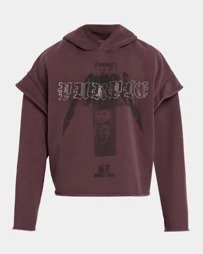 Purple Men & Apos;s Heavyweight Fleece Tactical Raw Hoodie In Animal Print