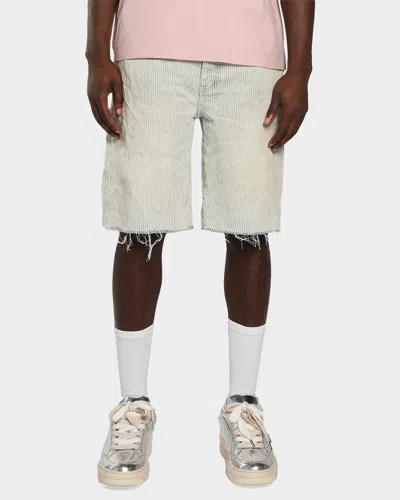 Purple Men & Apos;s Hickory Pinstripe Denim Shorts In White